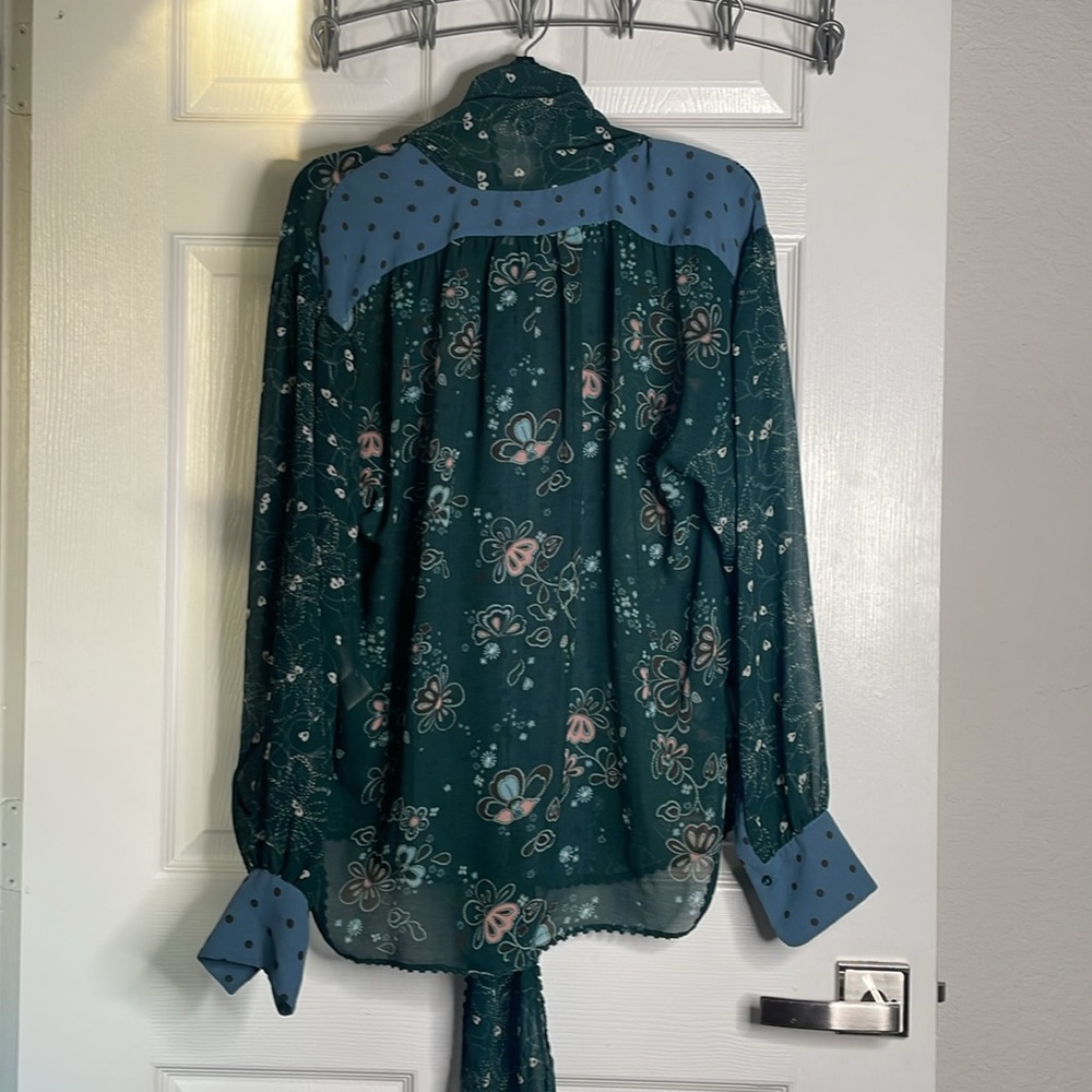 See by Chloe sheer long sleeve floral button down blouse with neck tie - Picture 7 of 8